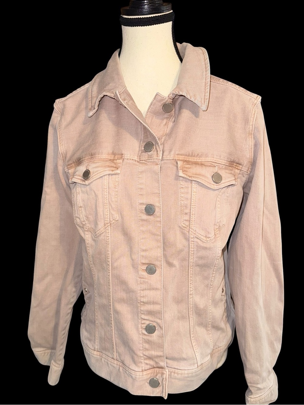 Liverpool Los Angeles Womens L Pink Denim Jacket Stretch Button Front Soft Wash